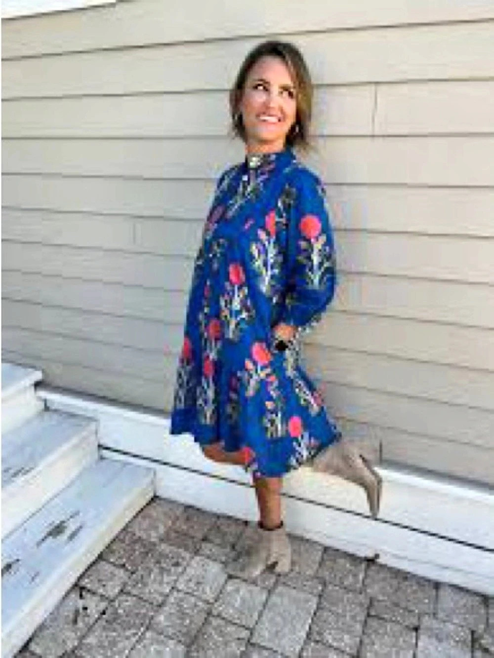 THML Floral Mini Dress Blue & Red Size Medium